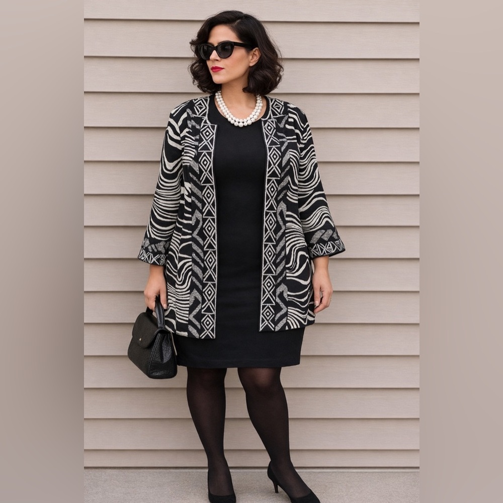 Trenz by Theresa Renz Woman Black and White Geometric Patterned Jacket size 1X